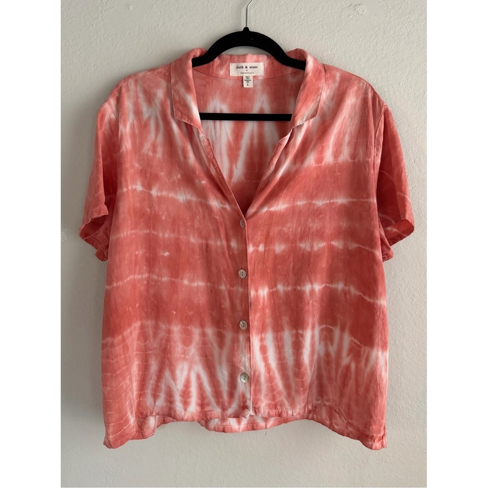 Anthropologie Cloth & Stone Pink Tie Dye 100% Tencel Button Down